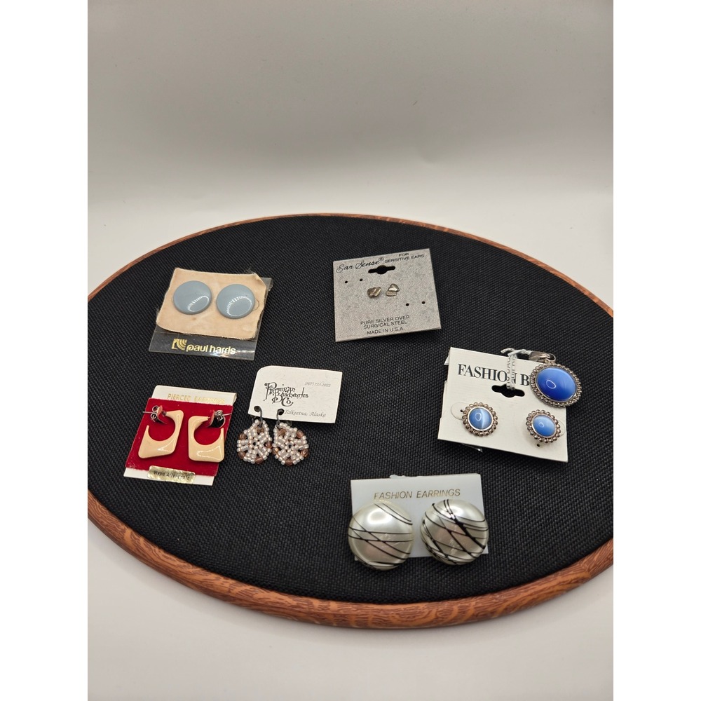 Vintage Earring Lot 6 Pairs Paul Harris Ptarmigan Beadworks Blue Cream Silver